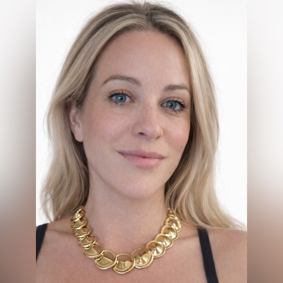 Vintage Monet Signed Gold Tone Disc Collar 80s Runway Style Statement Necklace - Picture 3 of 8